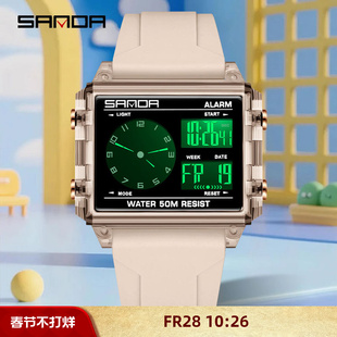 冰透防水夜光闹钟腕表青少年双显电子表 SANDA速卖通电子表表时尚