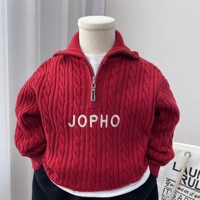 修身男童毛衣翻领秋冬时尚百搭