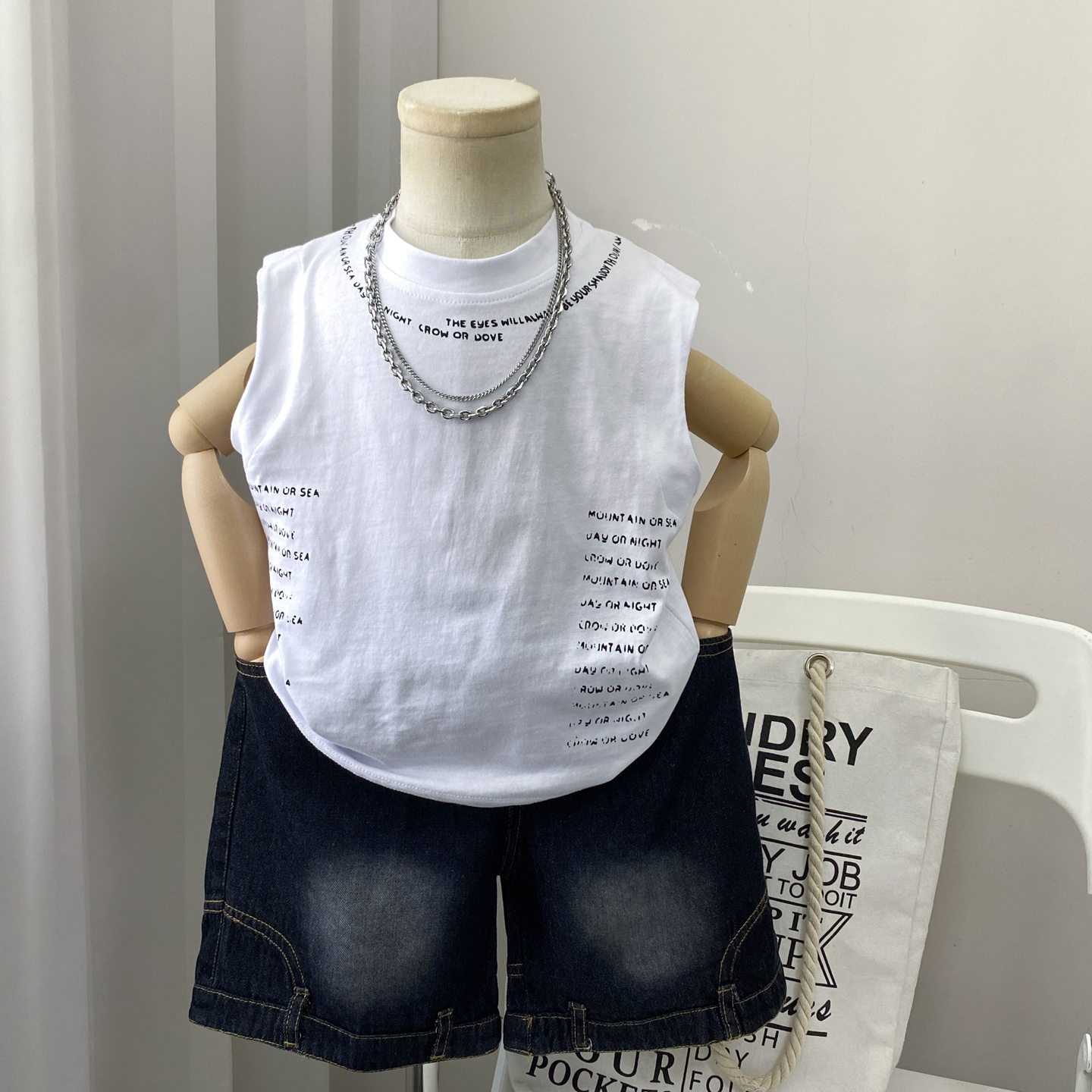 男童背心上衣儿童无袖衣服白色男孩宝宝透气夏季时髦洋气中童小童