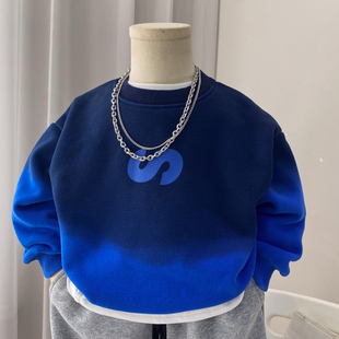 男童卫衣春秋冬款儿童圆领上衣加绒打底衫男孩帅气时髦中童小童潮