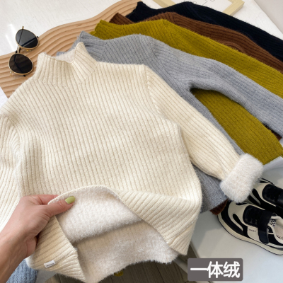 秋冬男女童一体抓绒修身版打底衫