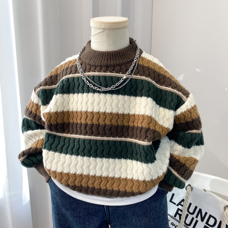 男童毛衣休闲圆领复古拼色