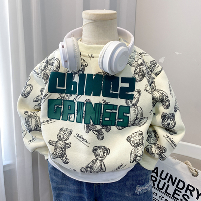 儿童男童卫衣秋冬款加绒2025新款男孩宝宝打底冬季一体加厚潮帅气