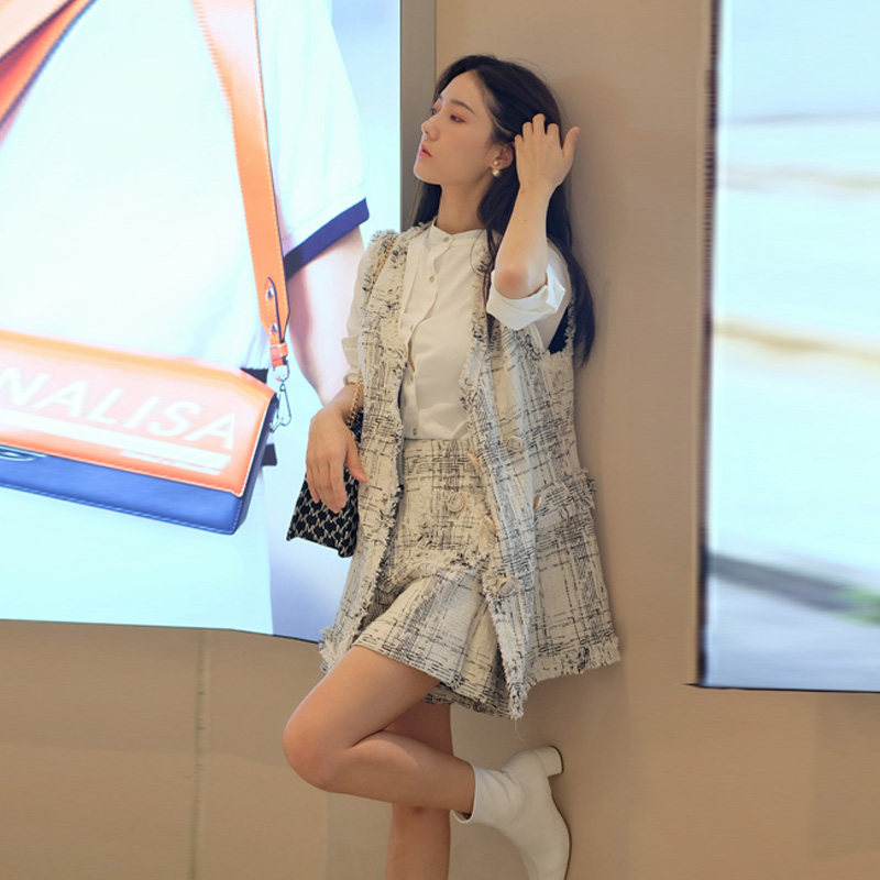 小香风马甲女秋款外搭气质时尚百搭中长款粗花呢两件套l320134503