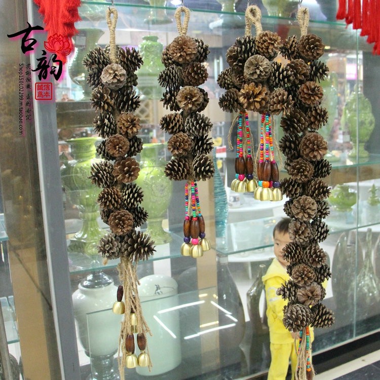 云南民族风松果挂件麻绳编织泰国野果子串串菩提子挂田园饰装饰品