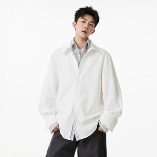 骄阳似我林屿森宋威龙同款 男春秋宽松休闲衬衣 假两件拼接条纹衬衫