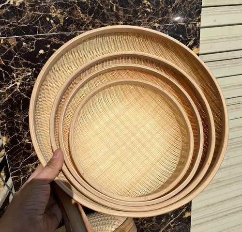 竹制品无孔圆簸箕竹编簸箕有孔竹筛子晾晒装饰竹匾竹编茶叶筛子