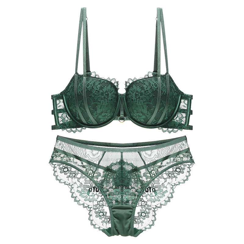 维密哆蕾丝镂空纯欲美背文胸防下垂上托胸罩小胸聚拢性感内衣套装