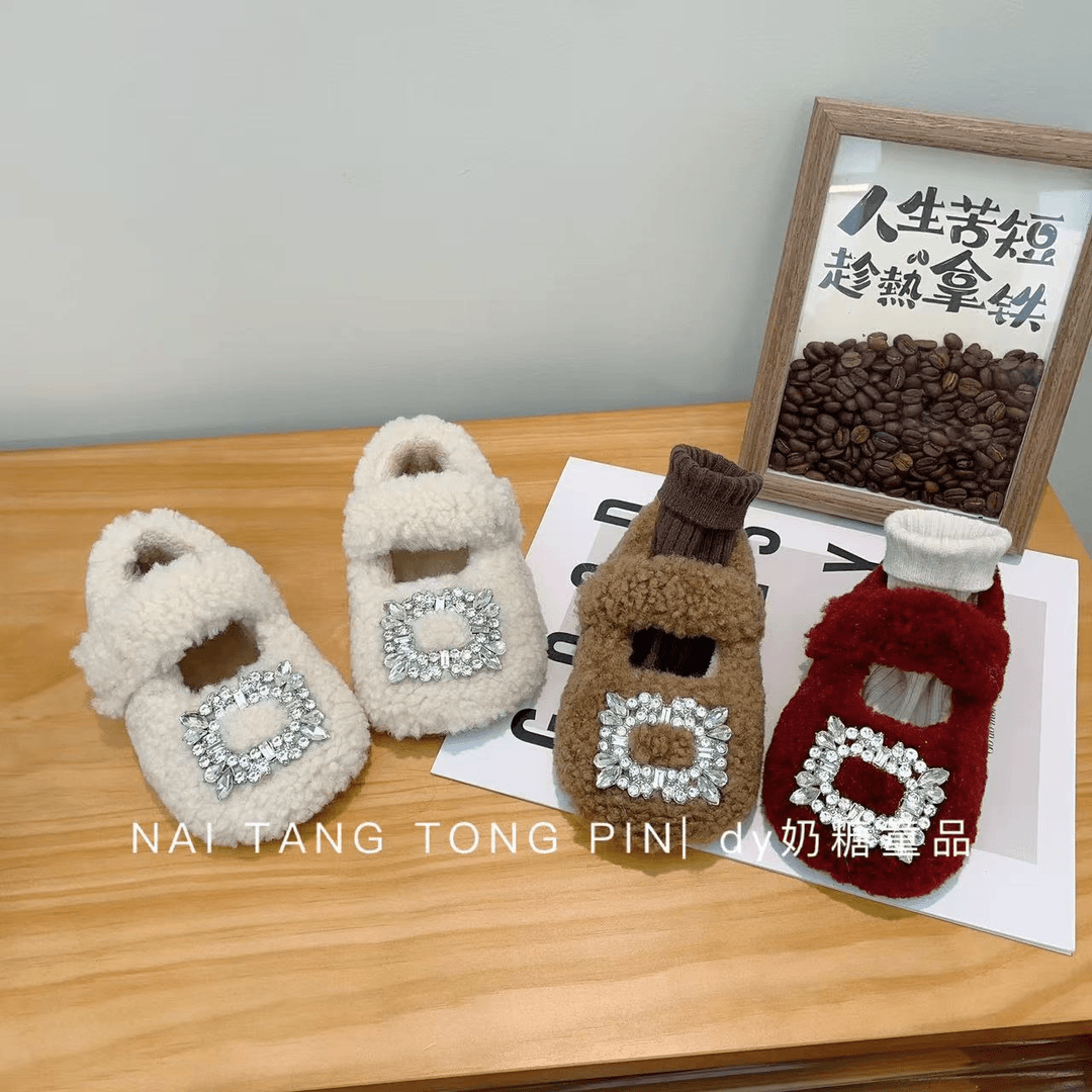 女童公主水钻毛毛鞋2024冬季羊羔毛棉鞋可爱软萌女宝宝洋气豆豆鞋,童鞋/婴儿鞋/亲子鞋,棉鞋,淘宝优惠券,粉丝福利购,淘宝优惠卷