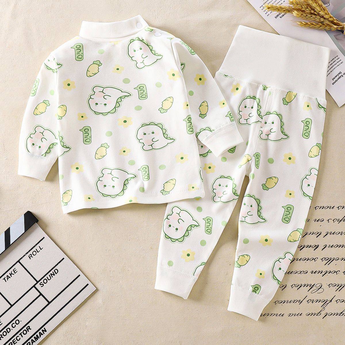 婴儿A类秋衣秋裤儿童纯棉内衣套装女孩棉毛衫宝宝中领打底衣睡衣