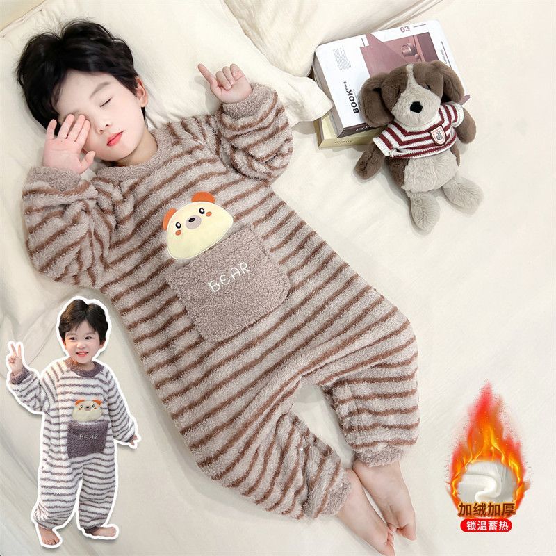 男童连体睡衣珊瑚绒冬季新款婴儿男宝宝睡袋秋冬儿童法兰绒防踢被