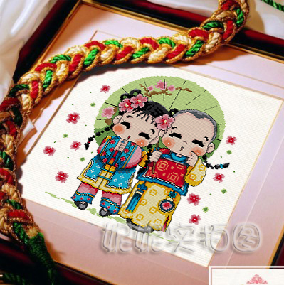 妮妮手工DMC十字绣DIY刺绣材料包梅花雨伞古风装饰挂画卡通人物图片