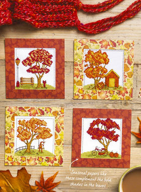 2024新品杂志款DMC橙色的秋季十字绣手工棉线布风景花卉相框摆件