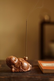 印度迈索尔老山檀香卧佛香插摆件整料雕刻制香道香具文玩木雕收藏