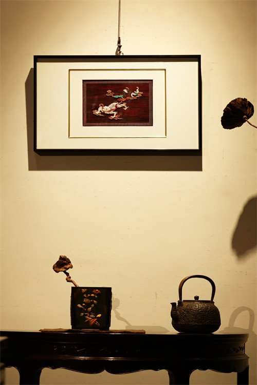 印度小叶紫檀百宝嵌麒麟献福挂屏客厅茶室雅室悬挂文玩木雕收藏品