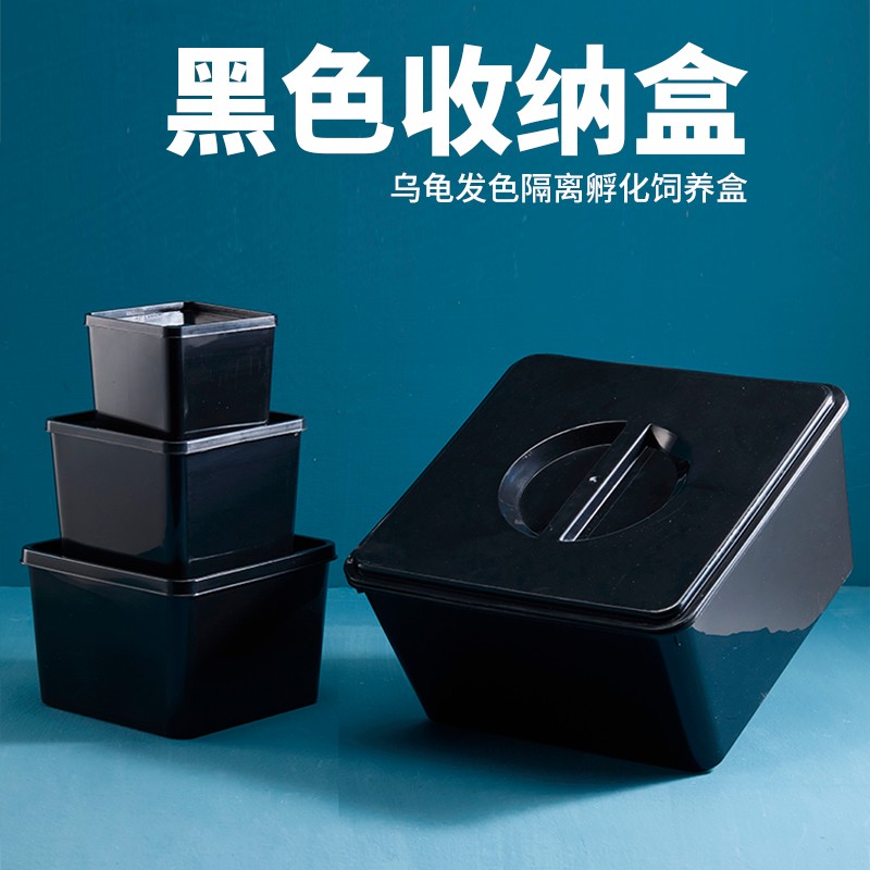 正方形塑料盒子透明黑色PP收纳盆正方形中药材厨房佐料储物大小号