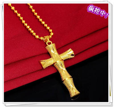 越南沙金项链情侣款 镀24K黄金男女士大十字架沙金项链仿真金首饰