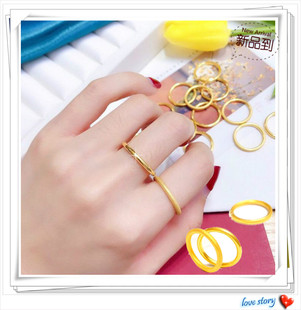 2020网红款情侣指环 镀24K黄金三生三世古法传承素圈沙金男女戒指