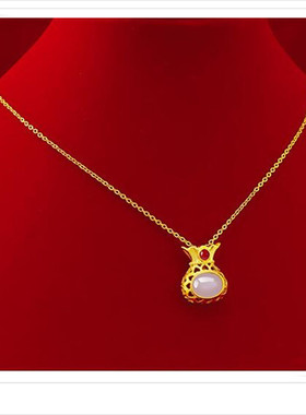 民族风女士金镶玉宝石钱袋项链