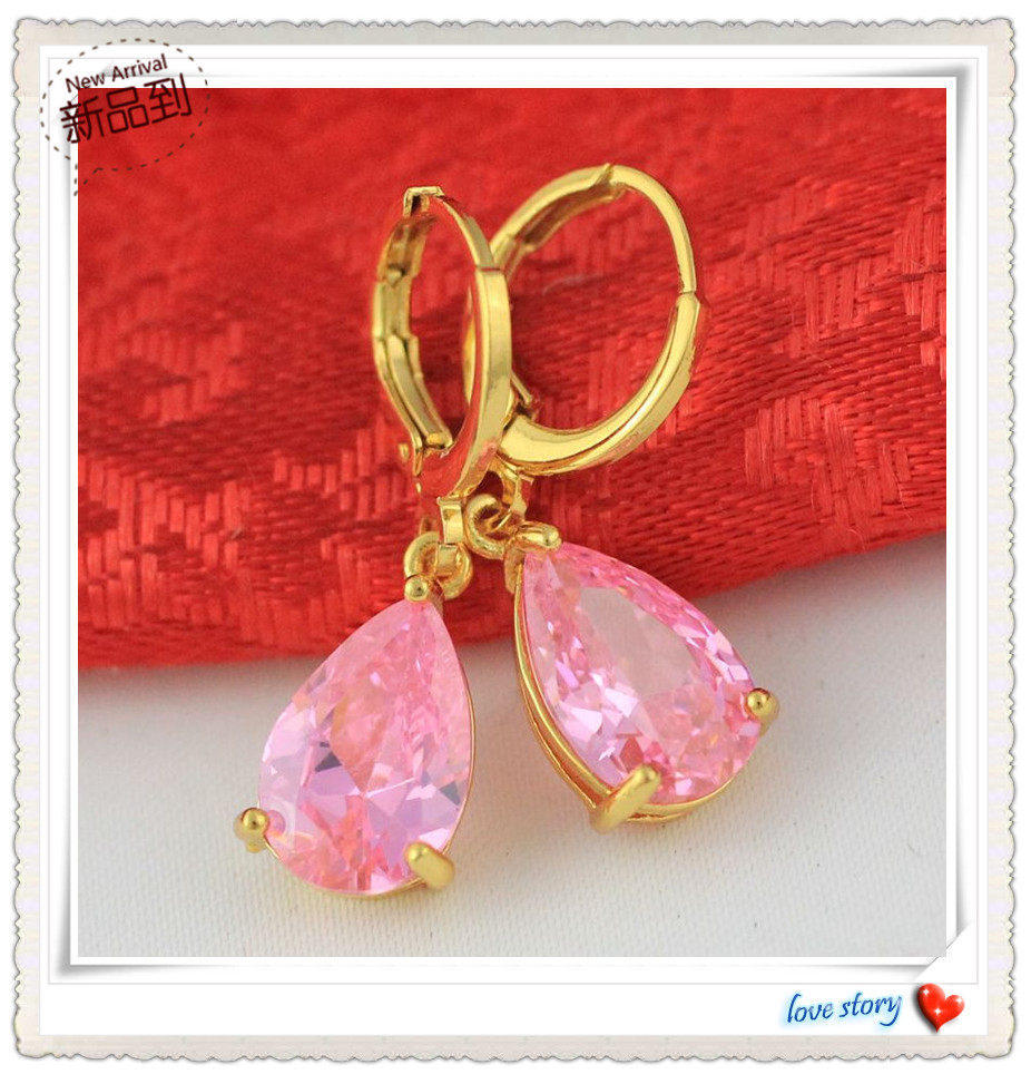 越南沙金耳坠 镀24k黄金女士新款时尚流行锆石镶钻石彩钻水滴耳环