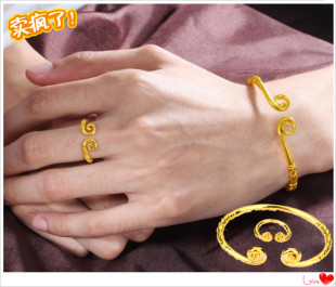 越南沙金手镯戒指 镀24K黄金女士祥云紧箍咒金箍棒 沙金戒指手镯