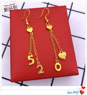 越南沙金耳环 镀24K黄金新款女士时尚简约叶子 520耳坠沙金耳环