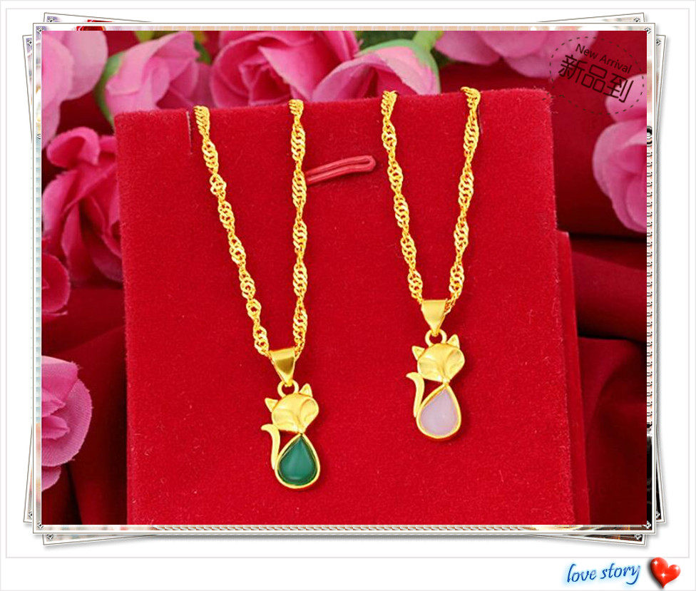 越南沙金项链 镀24k黄金新款女生时尚精品狐狸玉髓吊坠仿真金项链