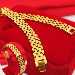 越南沙金手表链  镀24K黄金男士霸气时尚宽版沙金手链 仿真金首饰