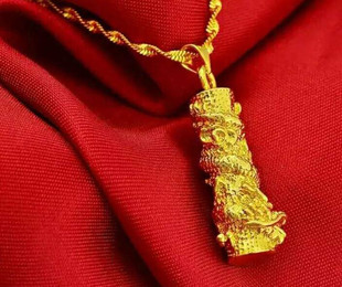 越南沙金项链  镀24K金男士霸气龙柱实心吊坠欧币金 仿真黄金首饰