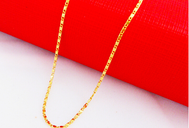 越南沙金项链女款镀24K黄金女士瓦片式沙金项链单链仿真金首饰