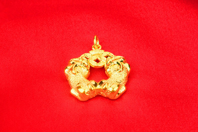 越南沙金情侣双貔貅实心吊坠