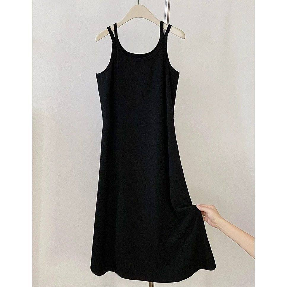 春夏新款吊带背心连衣裙女大码胖mm外穿宽松百搭内搭打底过膝长裙
