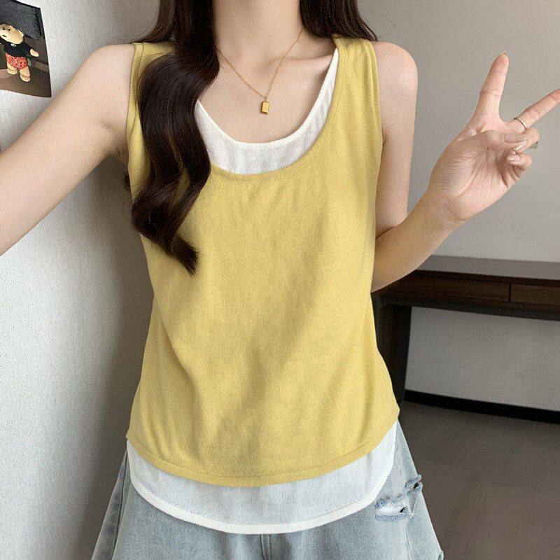 莫代尔假两件吊带背心女夏季20背心吊带