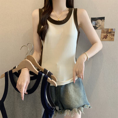 纯棉春夏季新款撞色吊带背心女大码胖mm修身外穿内搭打底无袖上衣