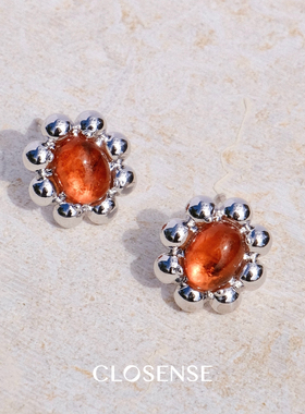 CLOSENSE『泡泡橙』原创设计水晶彩宝椭圆耳饰秋冬通勤镀白金耳夹
