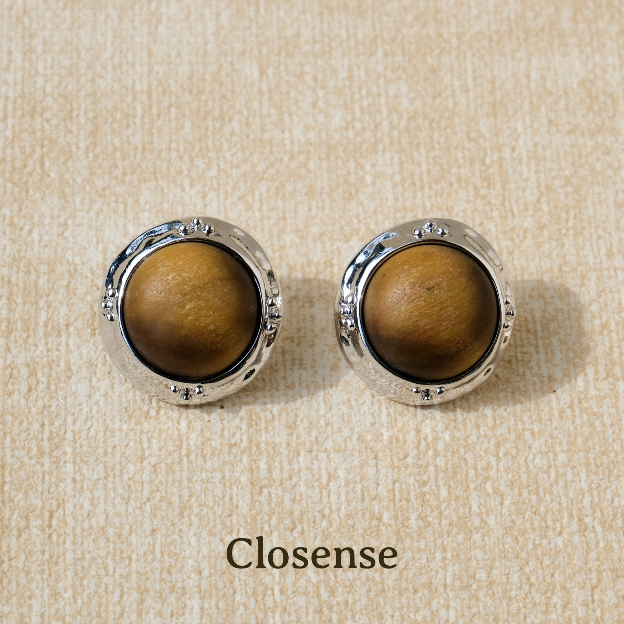 CLOSENSE『可可西里』磨砂虎眼石设计感耳饰游牧民族风无耳洞耳夹