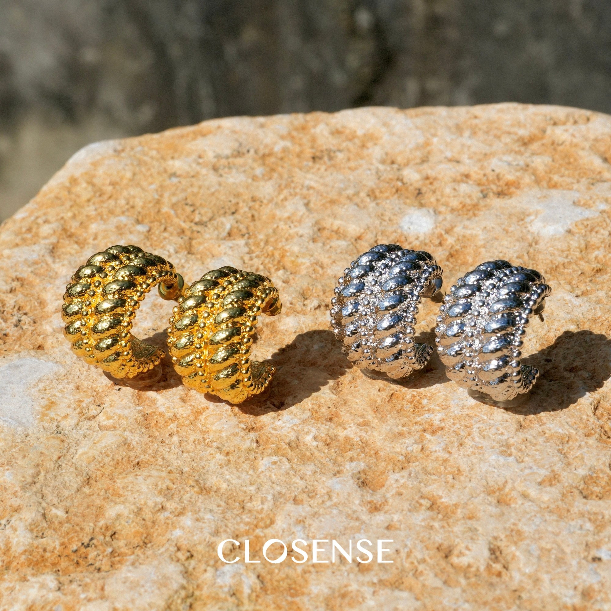 CLOSENSE金银双色C圈宽耳饰