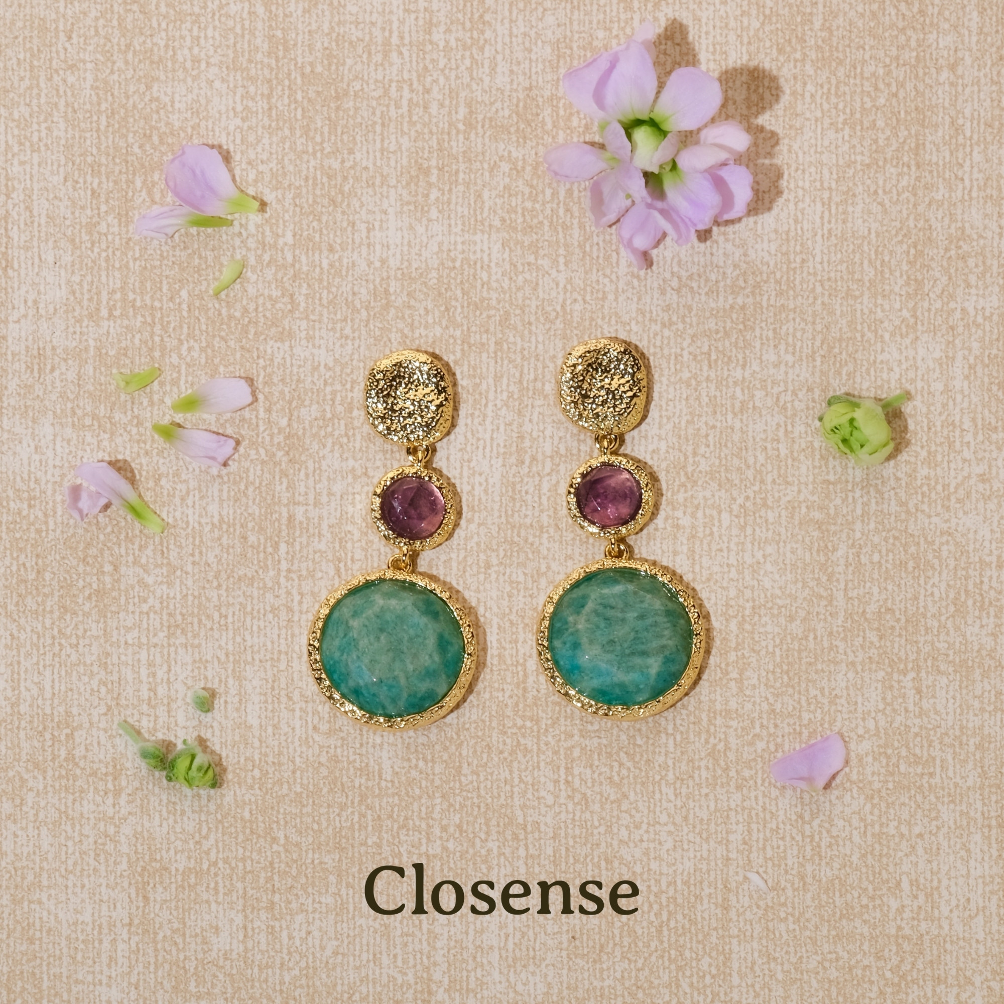 CLOSENSE『岛影环礁』紫水晶吊坠耳饰天河石复古度假风无耳洞耳夹