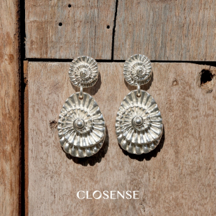 CLOSENSE 银色轻奢高级 远古印记 系列原创设计螺化石纹理耳饰