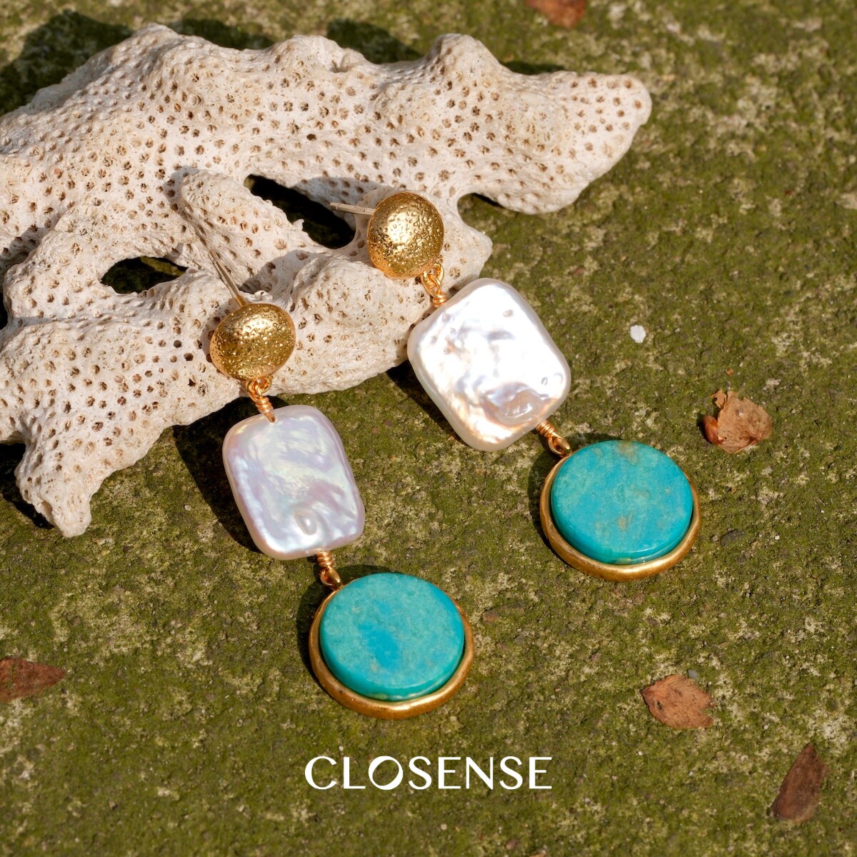 CLOSENSE『薄荷岛』原创天然方块巴洛克珍珠吊坠耳饰海岛度假耳夹