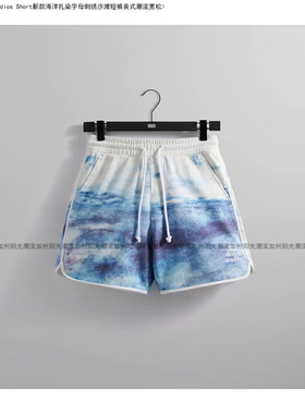 Kith Design Studios Short新款海洋扎染字母刺绣沙滩短裤美式潮