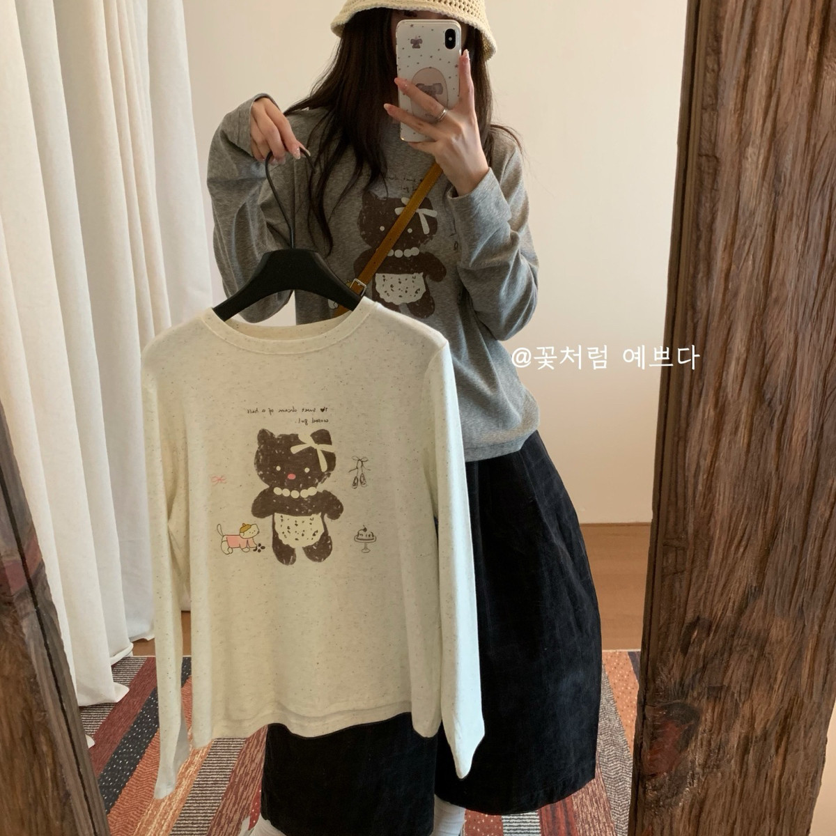 HEY BELLA-卡通可爱俏皮HelloKitty印花圆领宽松慵懒百搭长袖T恤