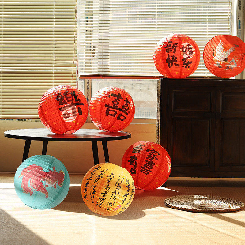 节庆纸灯笼2026新款挂饰大红年花灯婚庆客厅过年元宵节室内布置