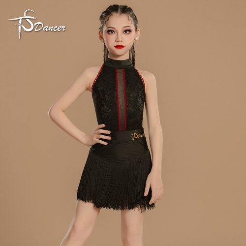 天生舞者女童专业拉丁舞蹈服夏季新款儿童训练服少儿练功服吊带款