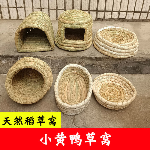 宠物小黄鸭小窝睡觉小鸭子草窝
