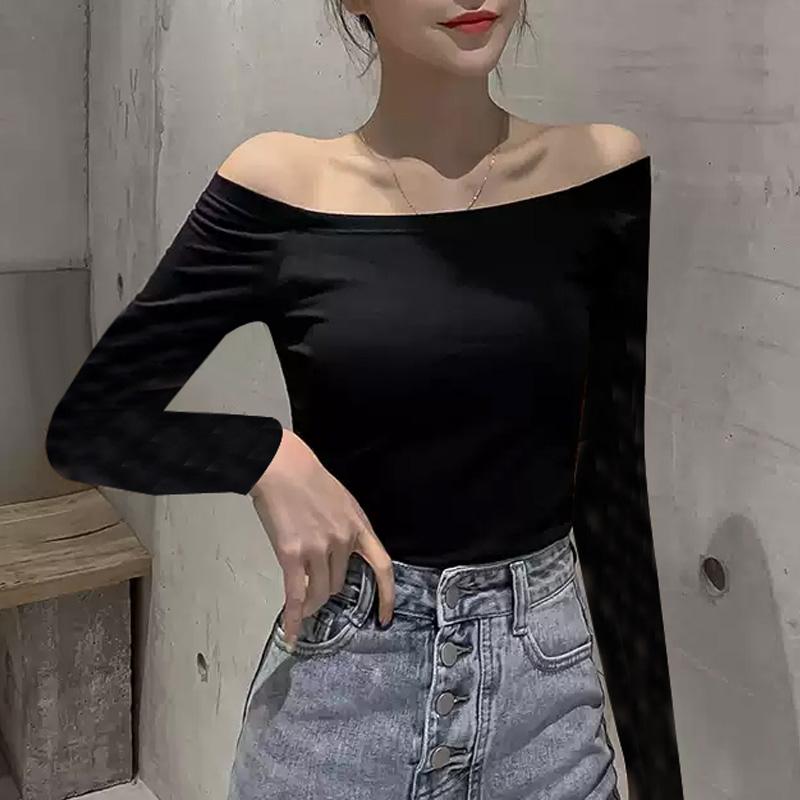 长袖一字领露肩女内搭打底衫外穿