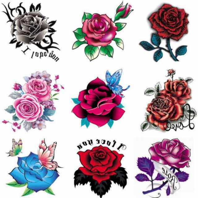 玫瑰纹身贴3d高级感锁骨防水女持久胸前仿真网红高档2021文身不掉