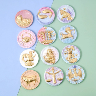 十二星座金币  圆牌翻糖巧克力生日蛋糕12星座烘焙硅胶模具