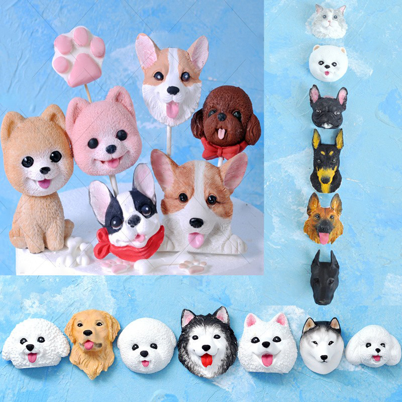 硅胶模具泰迪柯基斗牛狗狗猫猫棒棒糖巧克力翻糖石膏模具