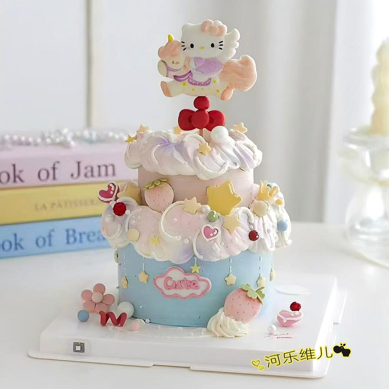 旋转木马kt卡通猫 蝴蝶结星星翻糖巧克力生日蛋糕硅胶模具